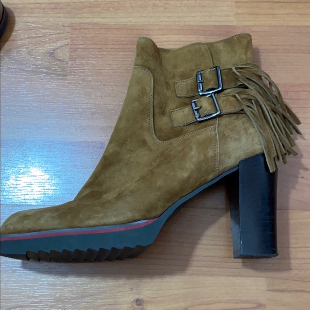 Suede Fringe Ankle Boot Booties Block Heel 39 - image 2
